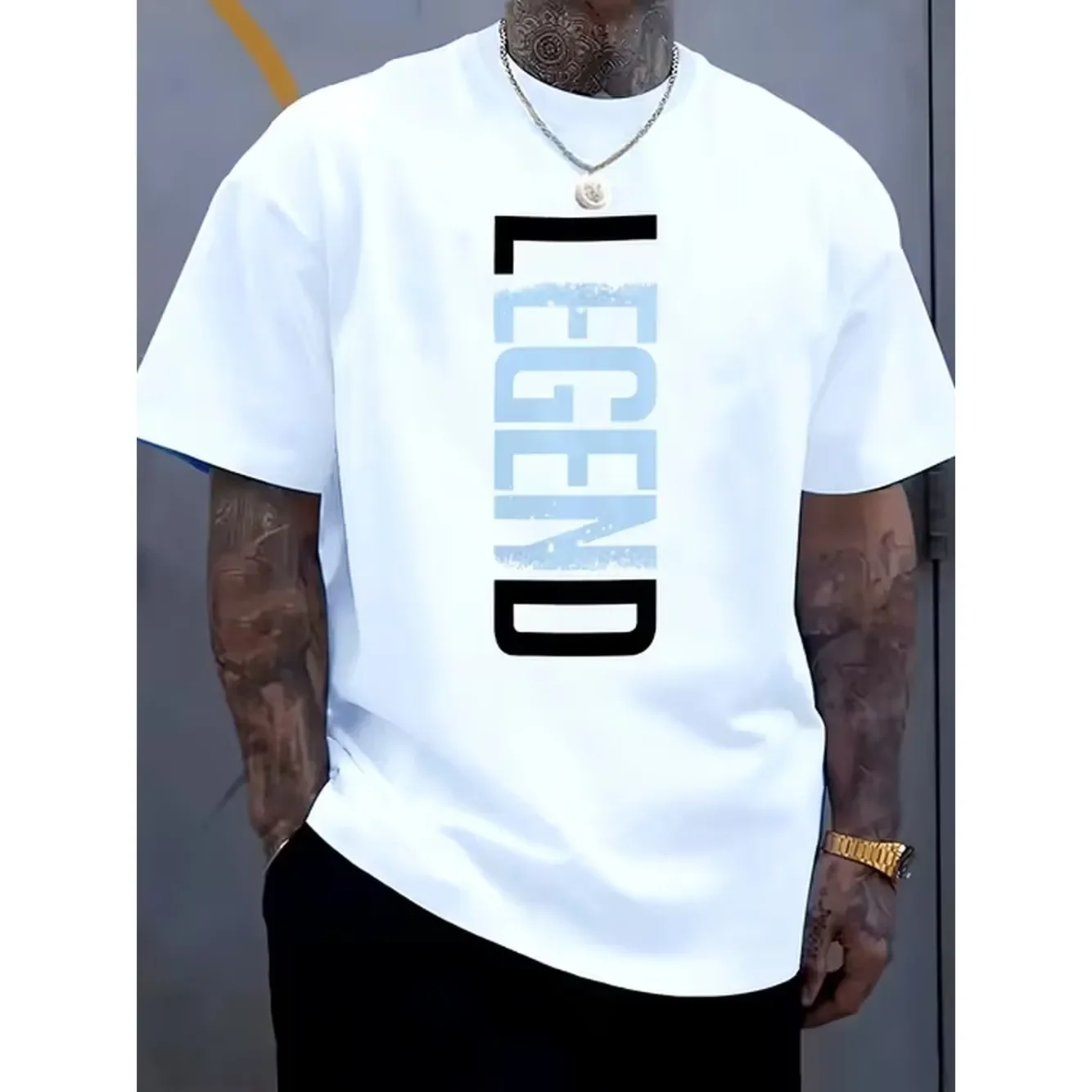 Men'S Short-Sleeve T-Shirt With Love Letter Print | Comfortable And Casual, Featuring A Stretchy Round Neck Design, Perfect For Outdoor, Suitable For All Seasons