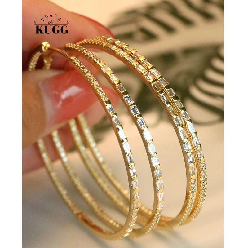 

KUGG серьги из 100% желтого золота 18 карат, роскошные серьги-кольца в стиле INS 1,60 карата с настоящими натуральными бриллиантами для женщин, ювелирные изделия для вечеринок