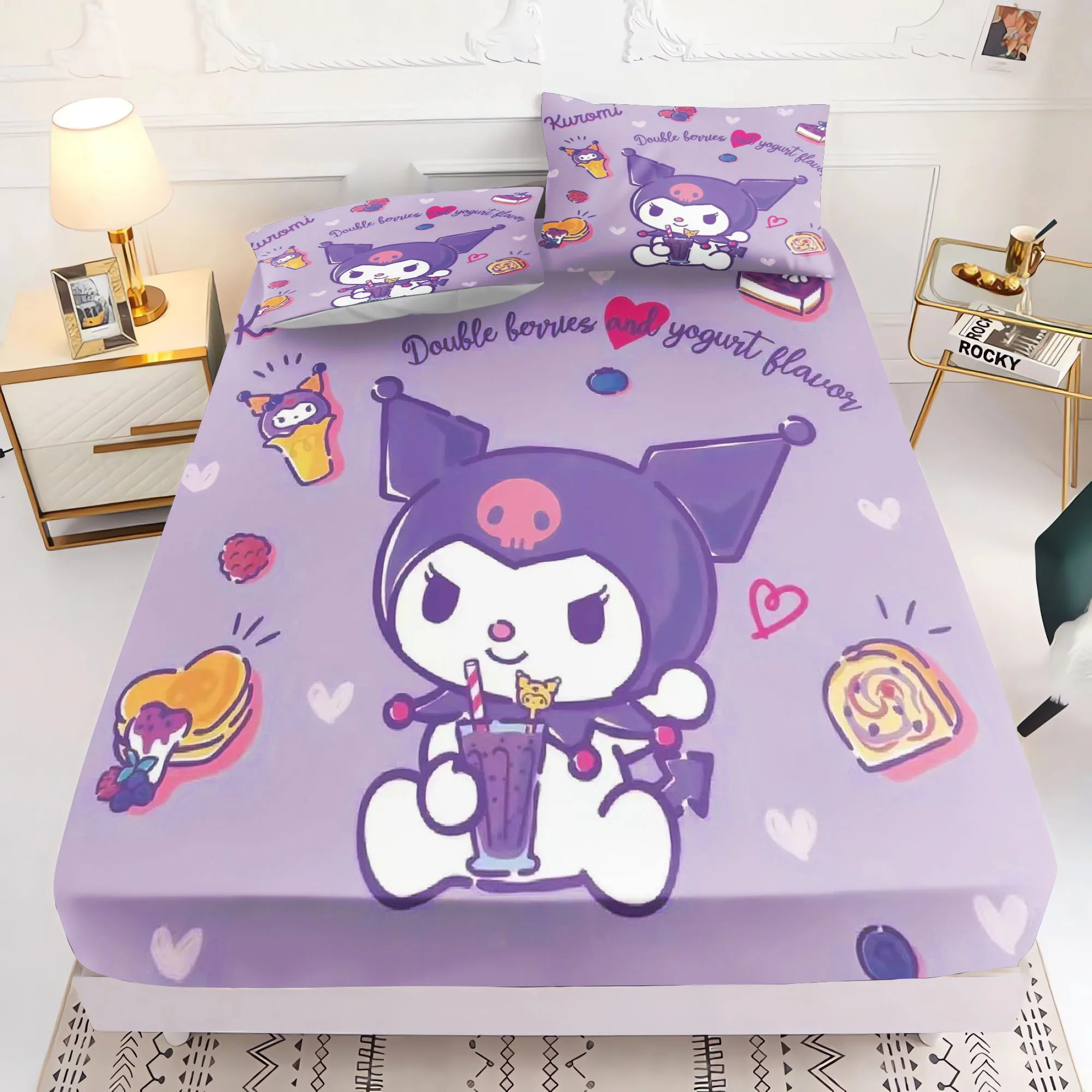 Kuromi Plush Printed 100% Polyester Fitted Sheet Dustproof Home Decor Bedroom Bedding Set Children'S Duvet Cover