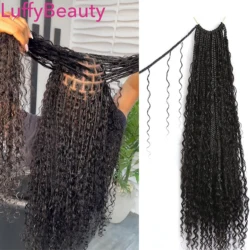 Pre-Looped Boho Box Braids Crochet Hair With Human Hair Curly Full Ends Braids Hair For Women 14-30inches LuffyBeauty
