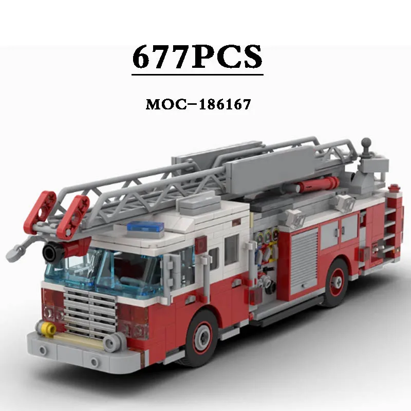 Fire Classic Fire Truck MOC-186167 Building Block Toy Car Model 677 Pieces Car Model Children\'s Educational Toys Christmas Gift