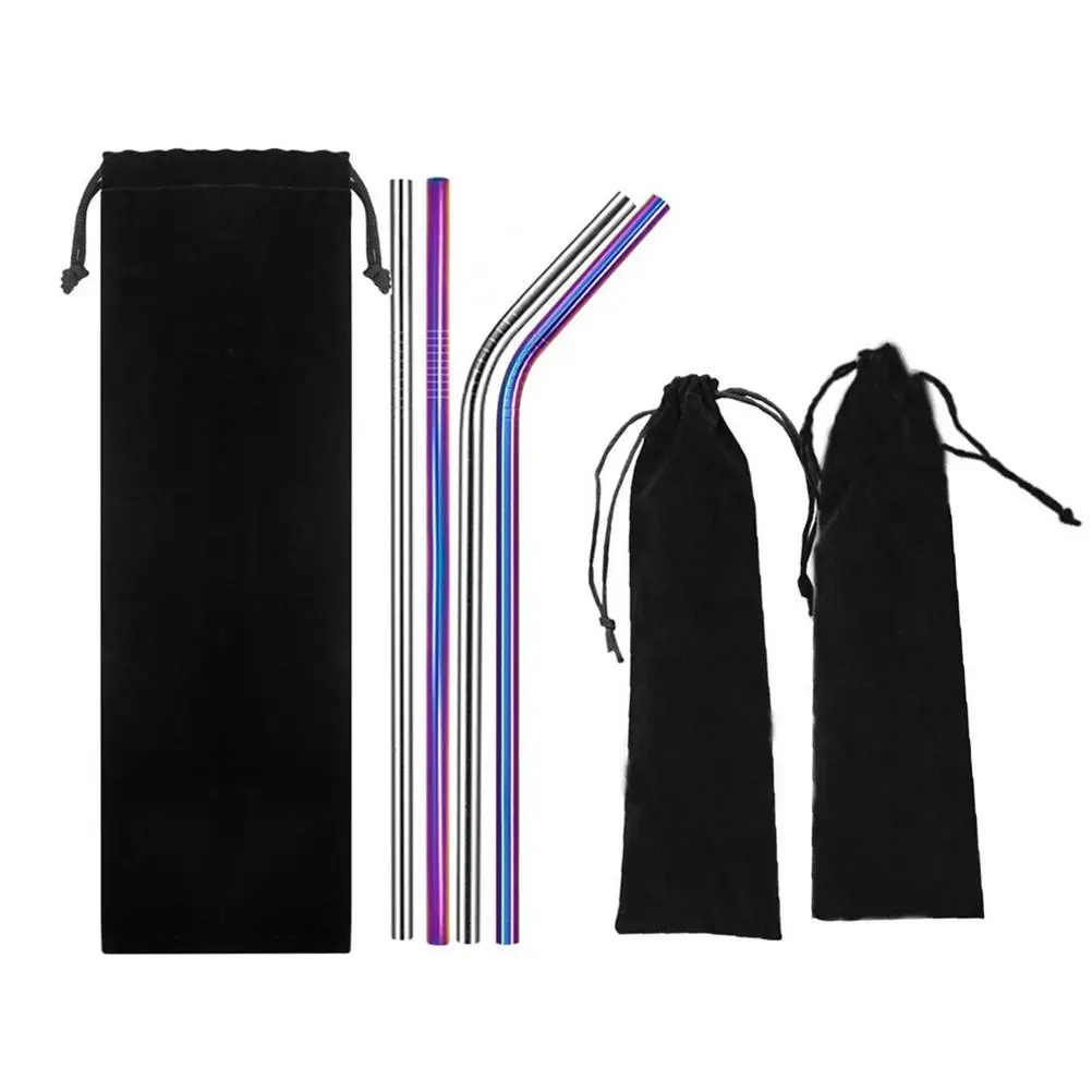 5 PCS Cutlery Storage Bag Straw Carrying Case Reusable Straws Drawstring Flannel Holder Drinking Foldable Container