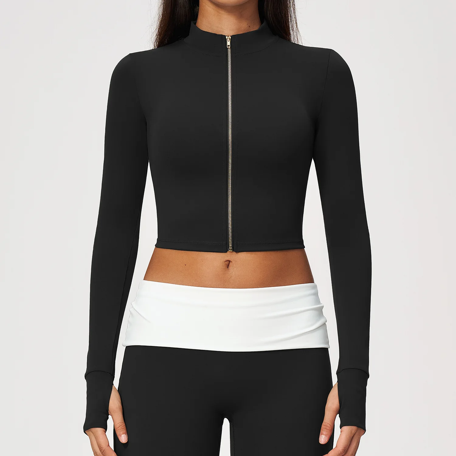Long Sleeve Yoga Jacket Cloud Feeling Zipper Up Turtleneck Pilates Training Sports Crop Top Gym Workout Fitness Running Coat