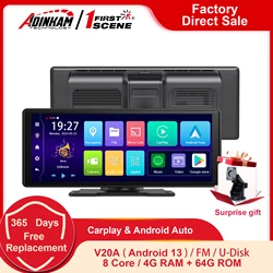 Adinkam 10.26 Inch V20A Dash Cam Android 13 4+64G 8 Core 5G WiFi AUX FM BT Rearview Mirror Carpaly & Android Auto