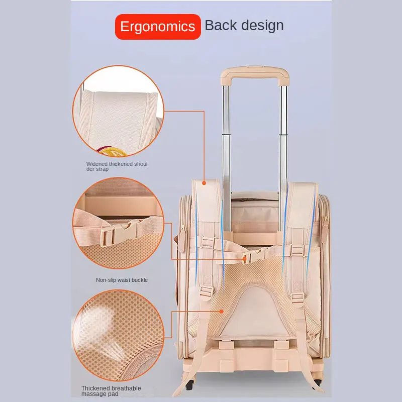 핑크 배낭 고양이 가방 롤러 케이스, 고양이 외출 운반 케이스, 애완 동물 여행 가방, 음소거 개 롤러 케이스, 통풍 탈착식 쿠션
