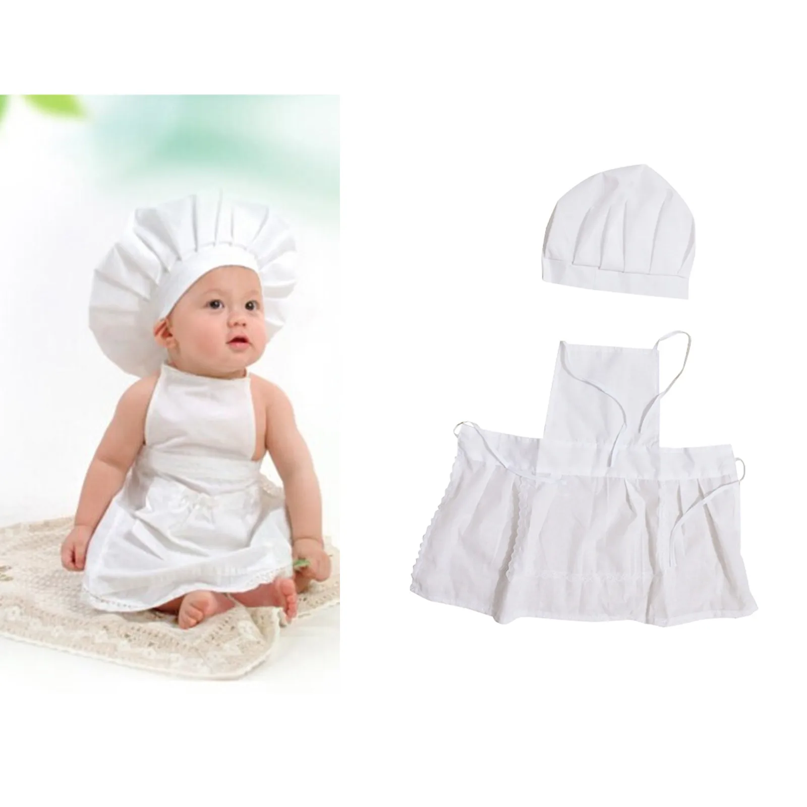 

Cute Baby Chef Apron And Hat Infant Kids White Cook Costume Photography Prop Newborn Hat Apron