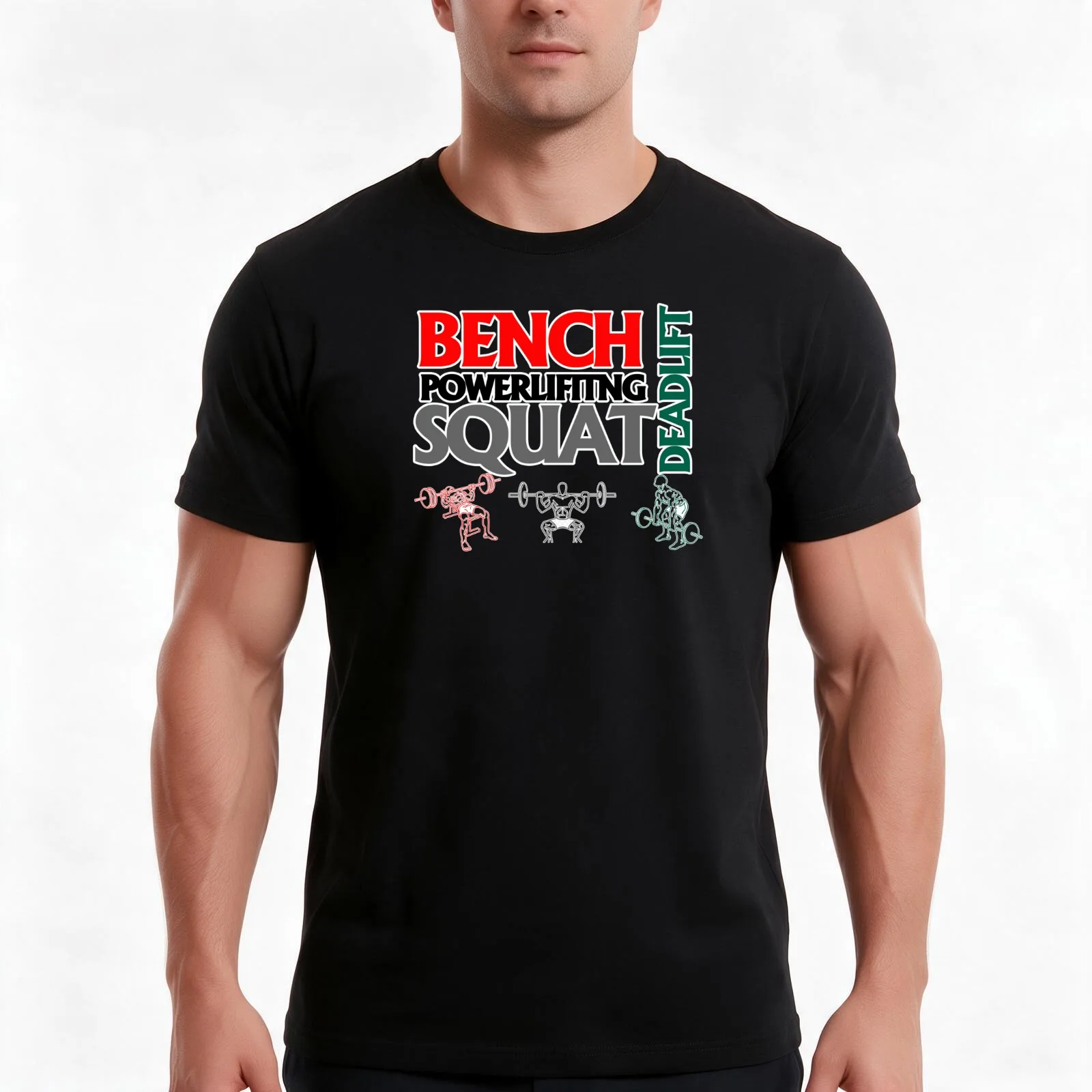 Powerlifting - Bench - Squat - Deadlift T-Shirt, Summer Casual Cotton Tee, Oversized Streetwear Tops, Vintage Graphic Print