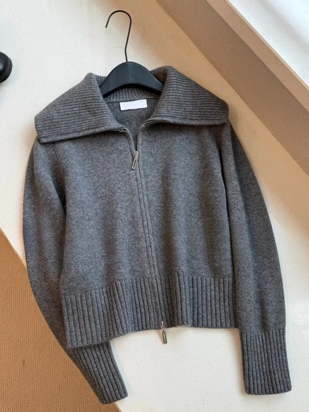 Ay gola alta duplo zíper de malha aberta cardigan feminino outono inverno macio aconchegante gola virada camisola jaet commute sle