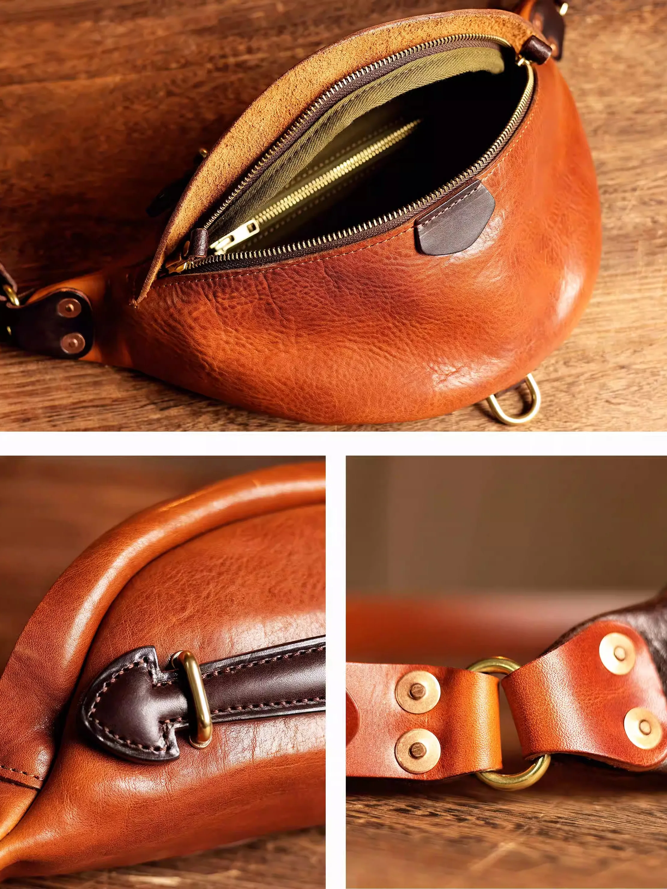 vintage designer genuine leather men's chest bag fashion handmade luxury first layer cowhid motorcycle riding crossbody bag