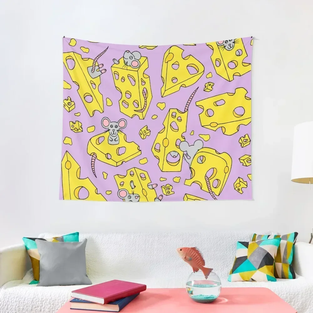 Mice and Swiss Cheese || Purple Palette || Kitchen || Abstract Animals Tapestry Bed Room Decoration Wall Art Tapestry