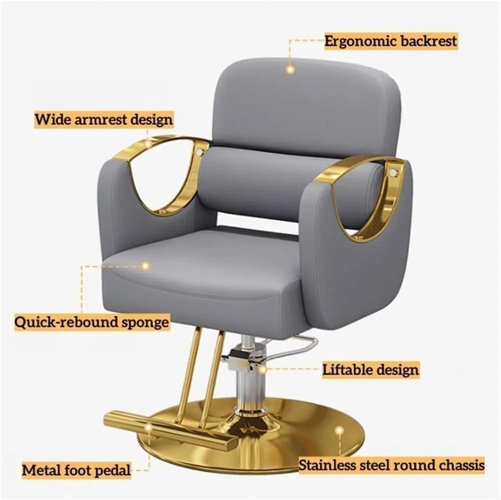 كرسي الحلاق مع جلد البولي يوريثان، مضخة هيدروليكية 360 °   كرسي صالون دوار بارتفاع قابل للتعديل، كرسي مريح شديد التحمل سهل الاستخدام