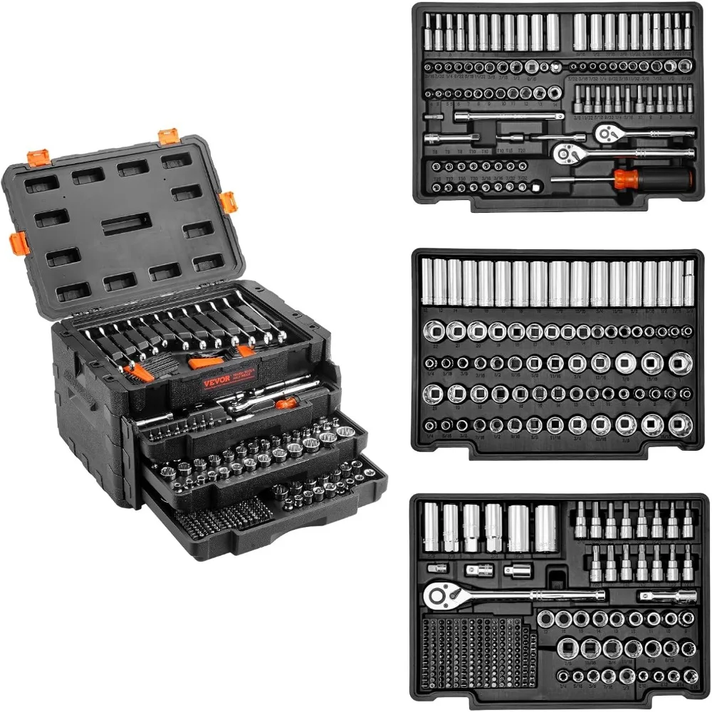

Comprehensive Mechanics Tool Kit with 450 Pieces, 1/4, 3/8, 1/2 Drive SAE and Metric Sockets