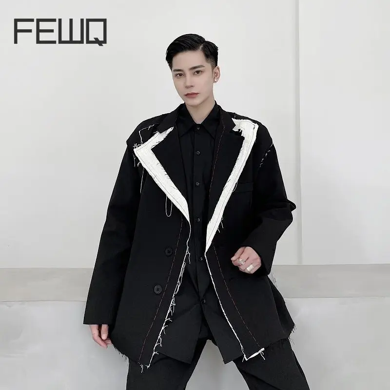 FEWQ /men\'s wear Design blazers rough selvedge contrast color patchwork handmade bright line niche oversize suit coat 9Y3751