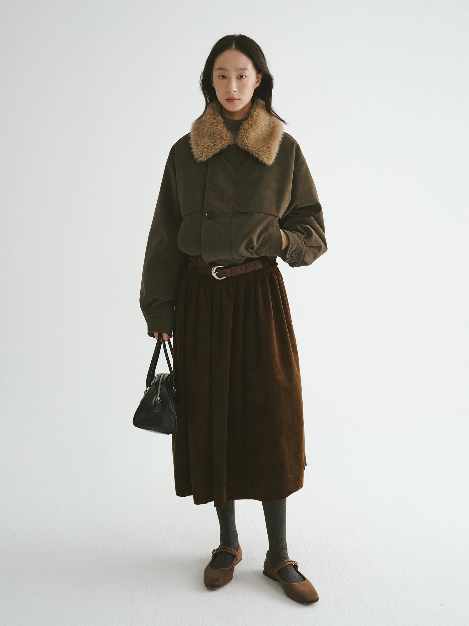 Retro odzież robocza lub zamszowa kurtka Jaet Un2024, nowość zimowa, odpinany kołnierz z futra, ciepła, damska moda, wysoki stan, pe