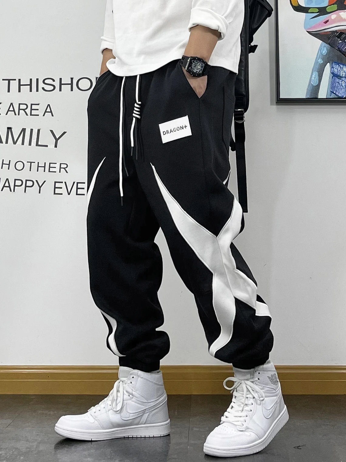 

Spring Autumn New Sle Men's Sport Pants Loose Elastic Waist Patchwork Casual Trousers Youth Faion Loose Fit Sweatpants