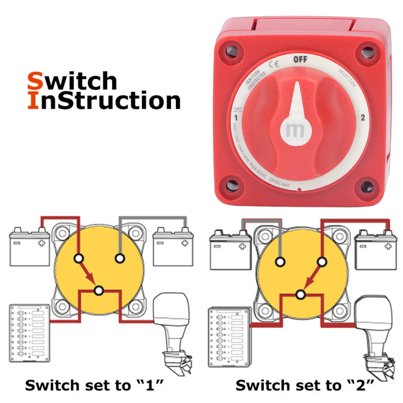 300A Battery Switch ON/Off 3 Position Dual Circuit Power Disconnect Cut Off Isolator for Marine Boat Car Truck Trailer RV