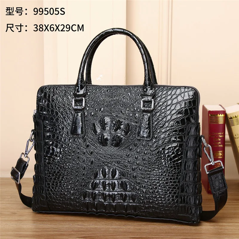 Genuine leather handbag, men's large capacity password lock, crocodile double pull briefcase, computer package, public bag