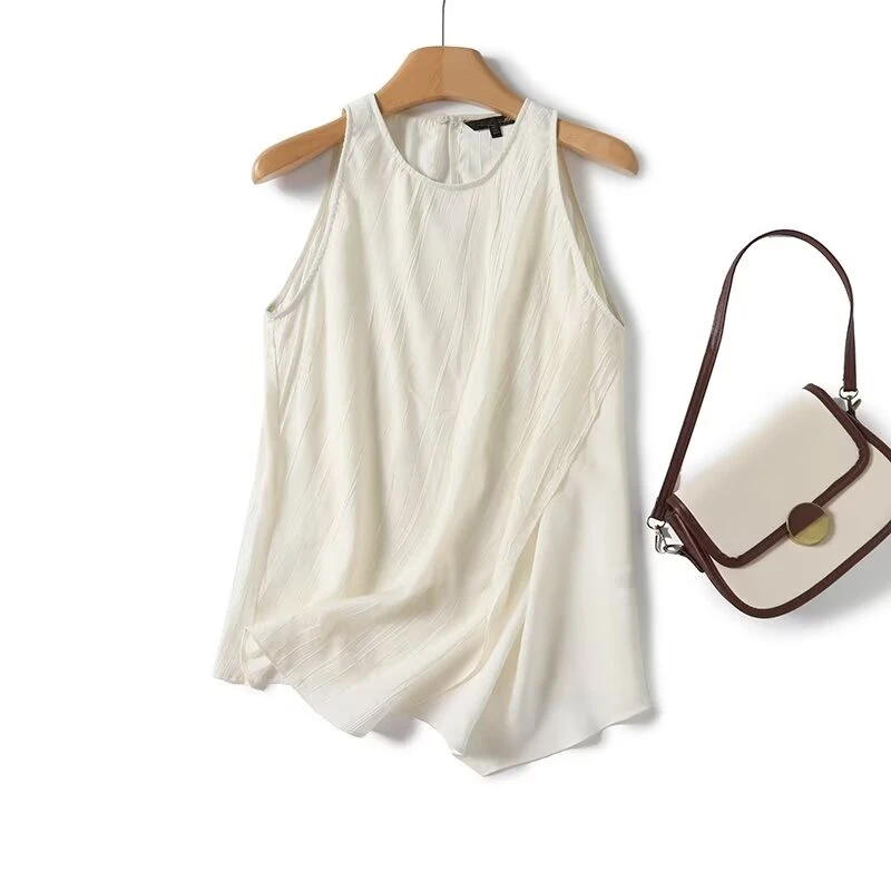 Jenny&Dave French Minimalist Autumn Blouse Women For 2024 Beige Elegant Sleeveless Shirt Tank Tops