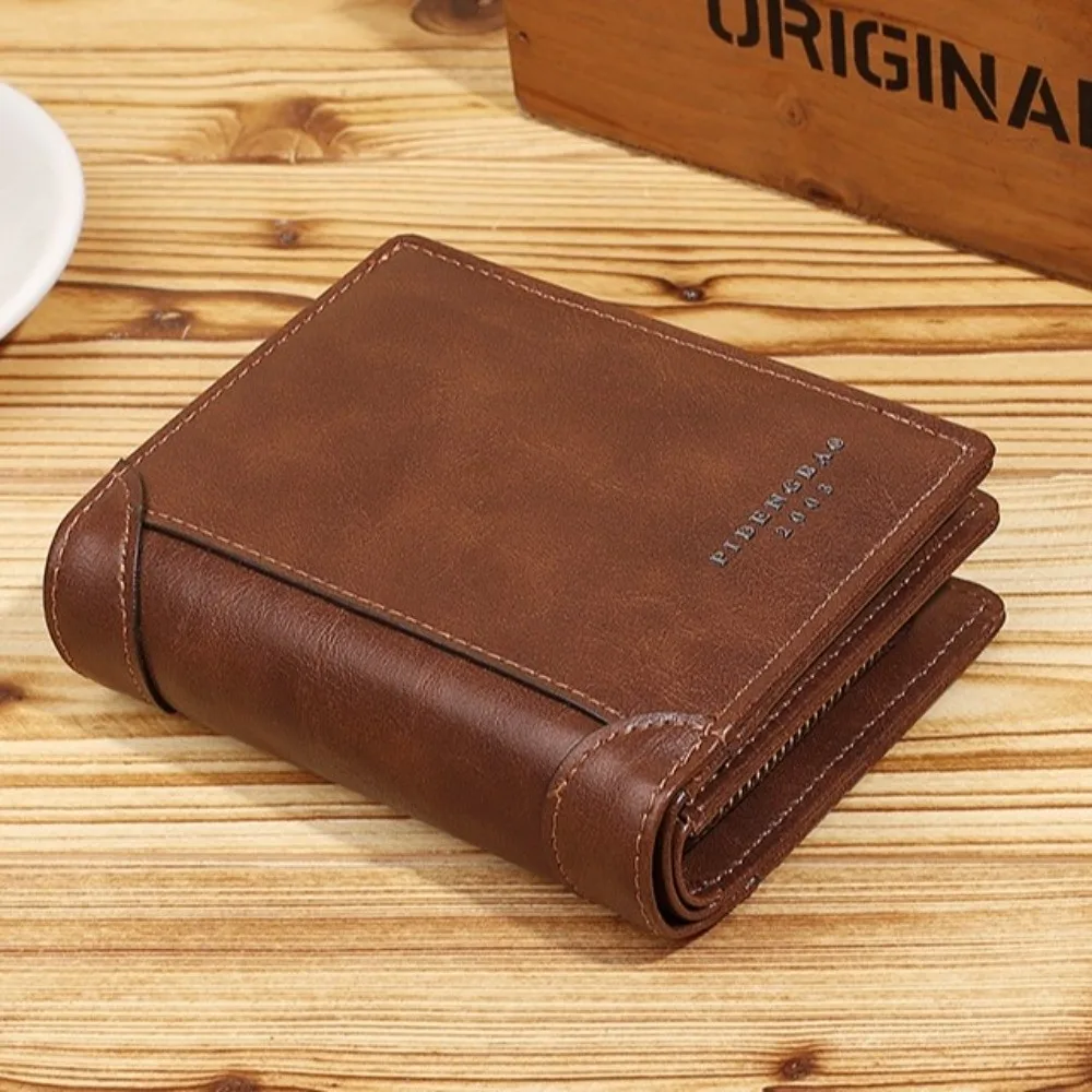 Korean Fashion Short PU Leather Wallets ID Credit Card Multi Function Card Holder Zipper Pouch Storage Men Clutch Bag Business