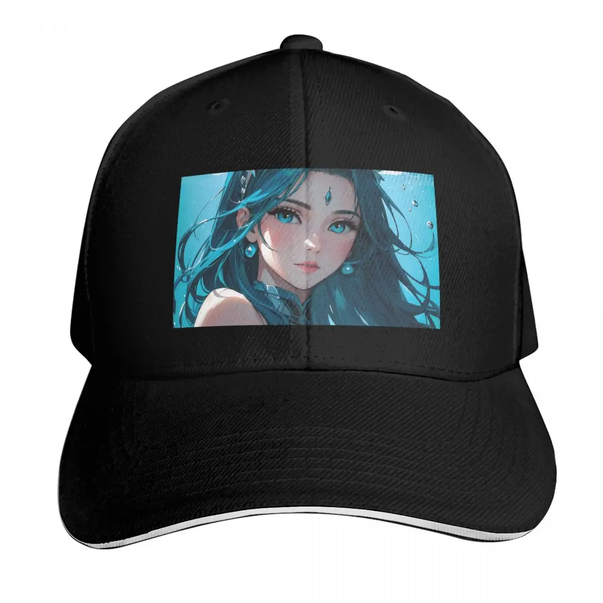 Blue Mermaid Splashing in the Waters Baseball Cap Streetwear Hip Hop Trendy Vintage Retro Embroidered Lightweight Packable