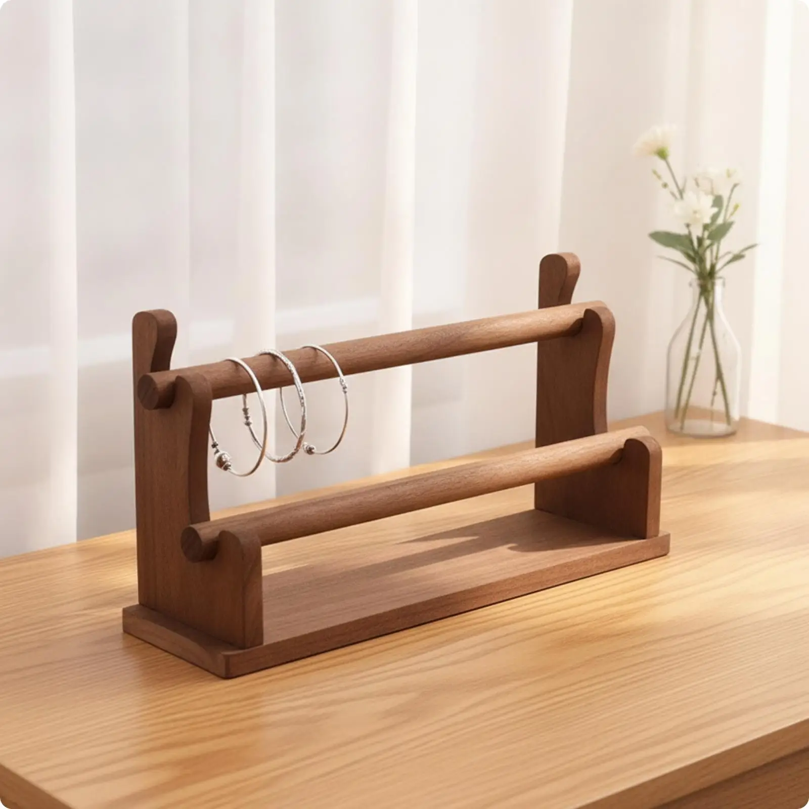 Wooden Bracelet Display Rack Multi Tier Jewelry Holder for Vanity Countertop Sturdy Ladder Style Organizer for Necklaces and