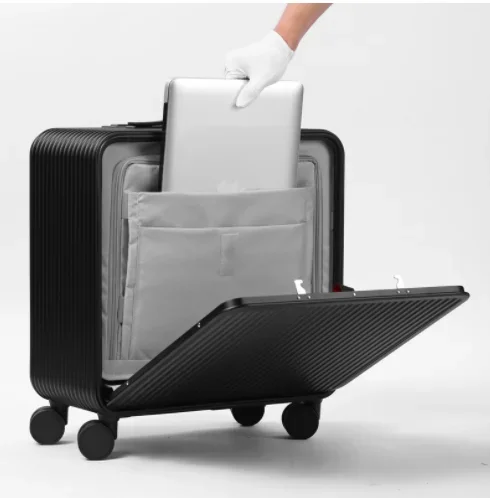 Customized 18inch Magnesium Aluminum Luggage Carry-ons Travel Trolley Suitcase with Front Opening Laptop Pocket
