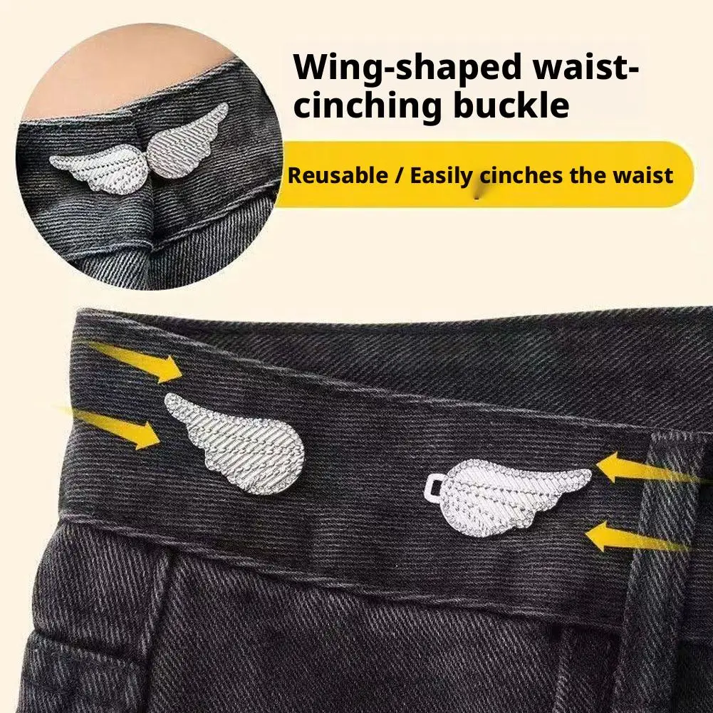 Jean Waist Adjuster Butterfly Angel Wings Tightening Buckle Adjustable Detachable Pants Extender Button Brooch Sewing Accessory