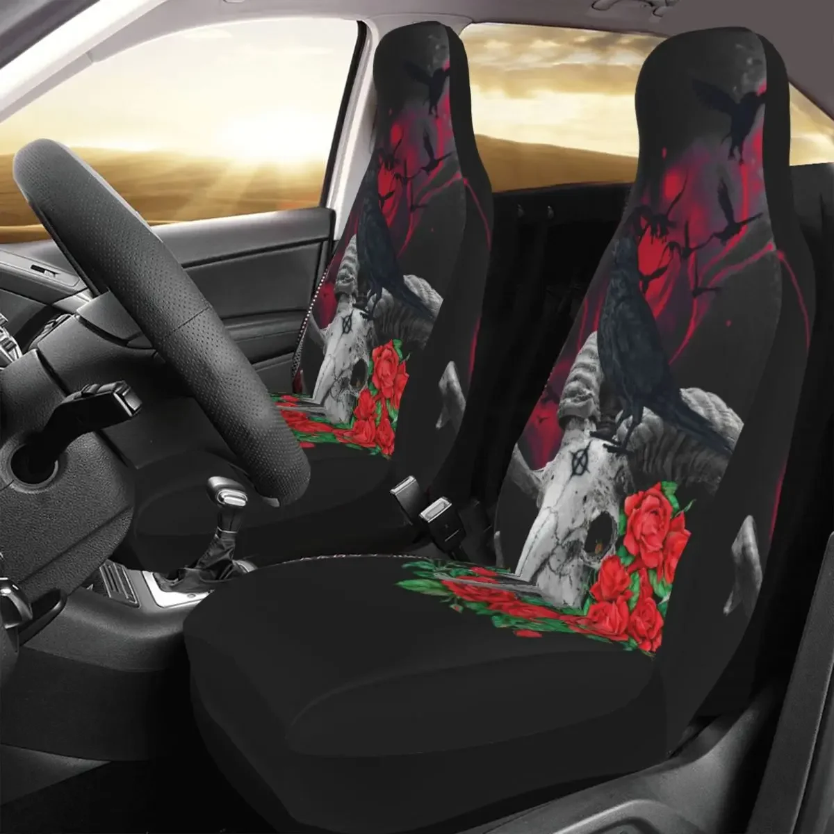 

Чехол на автомобильное сиденье с черепом ворона, универсальный набор аксессуаров для передней защиты с принтом на заказ, набор подушек