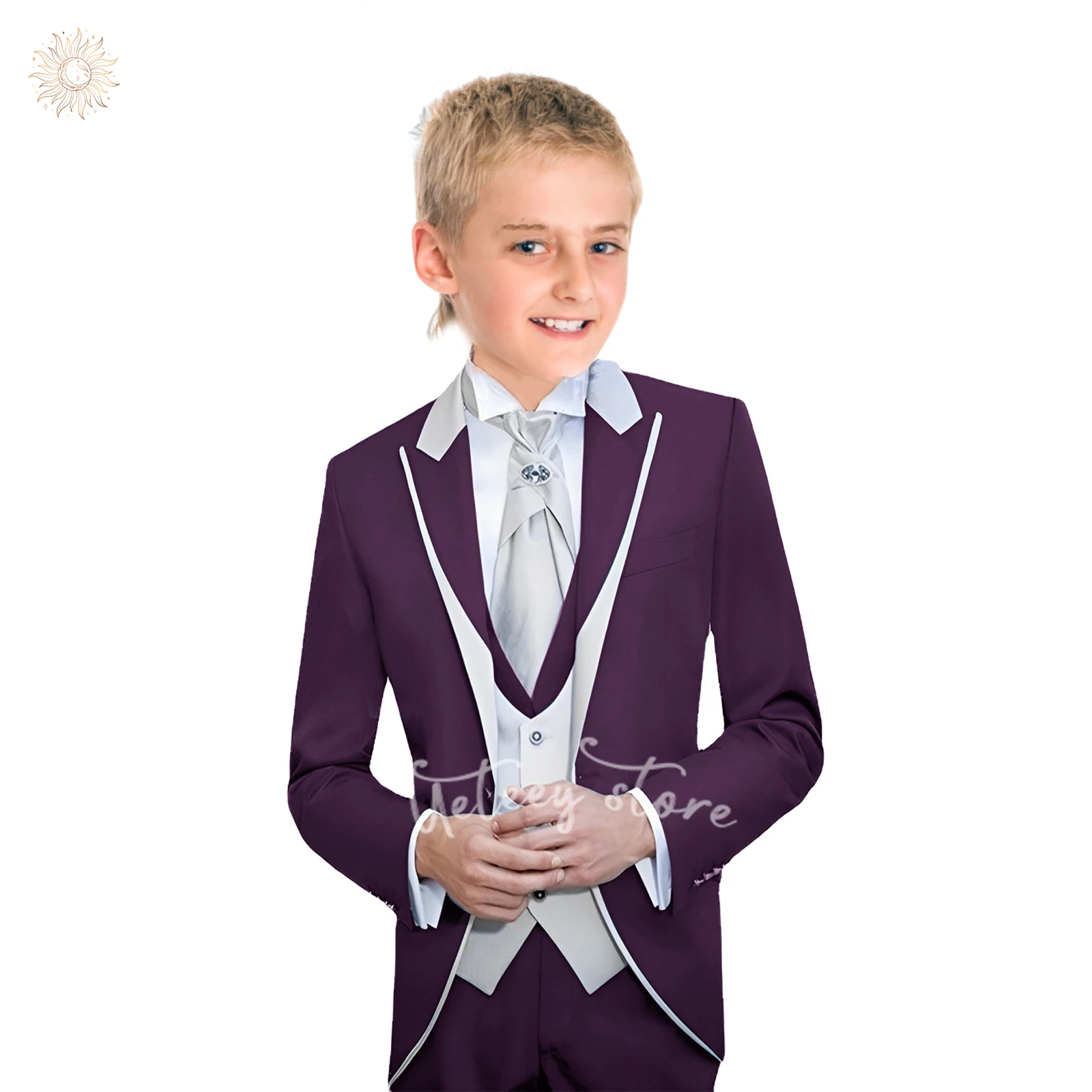 Ueteey Boys Suits Classic Smoking Blazer Vest Broek Set Slim Fit 3 Stuks Pak Set Voor Bruiloft Prom Party