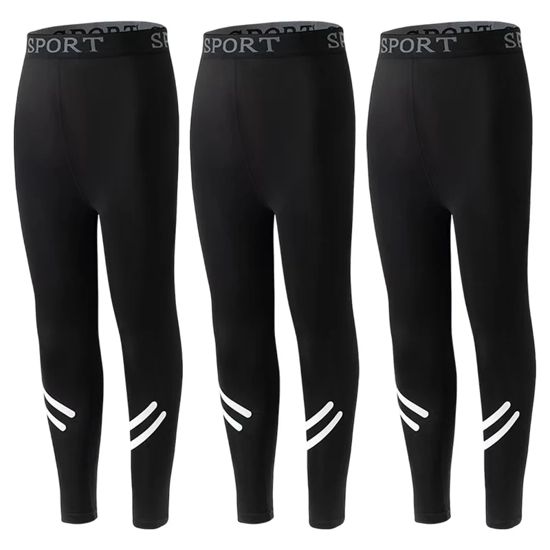 3/1 set of children's solid color elastic slim fit sports leggings for boys and girls comfortable yoga pants running casual pant