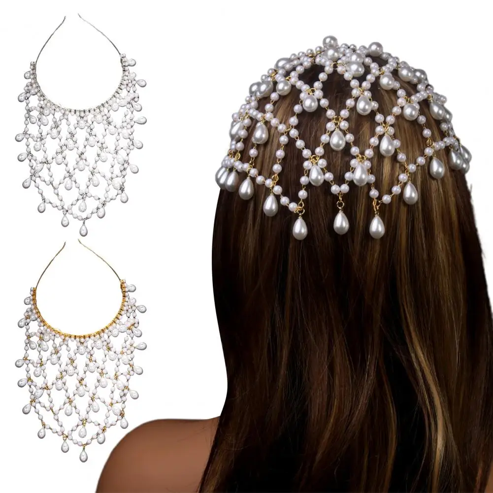 Women Headband Mesh Imitation Pearl Headband Comfortable Hair Hoop Hairstyle Dress Up Hair Accessories