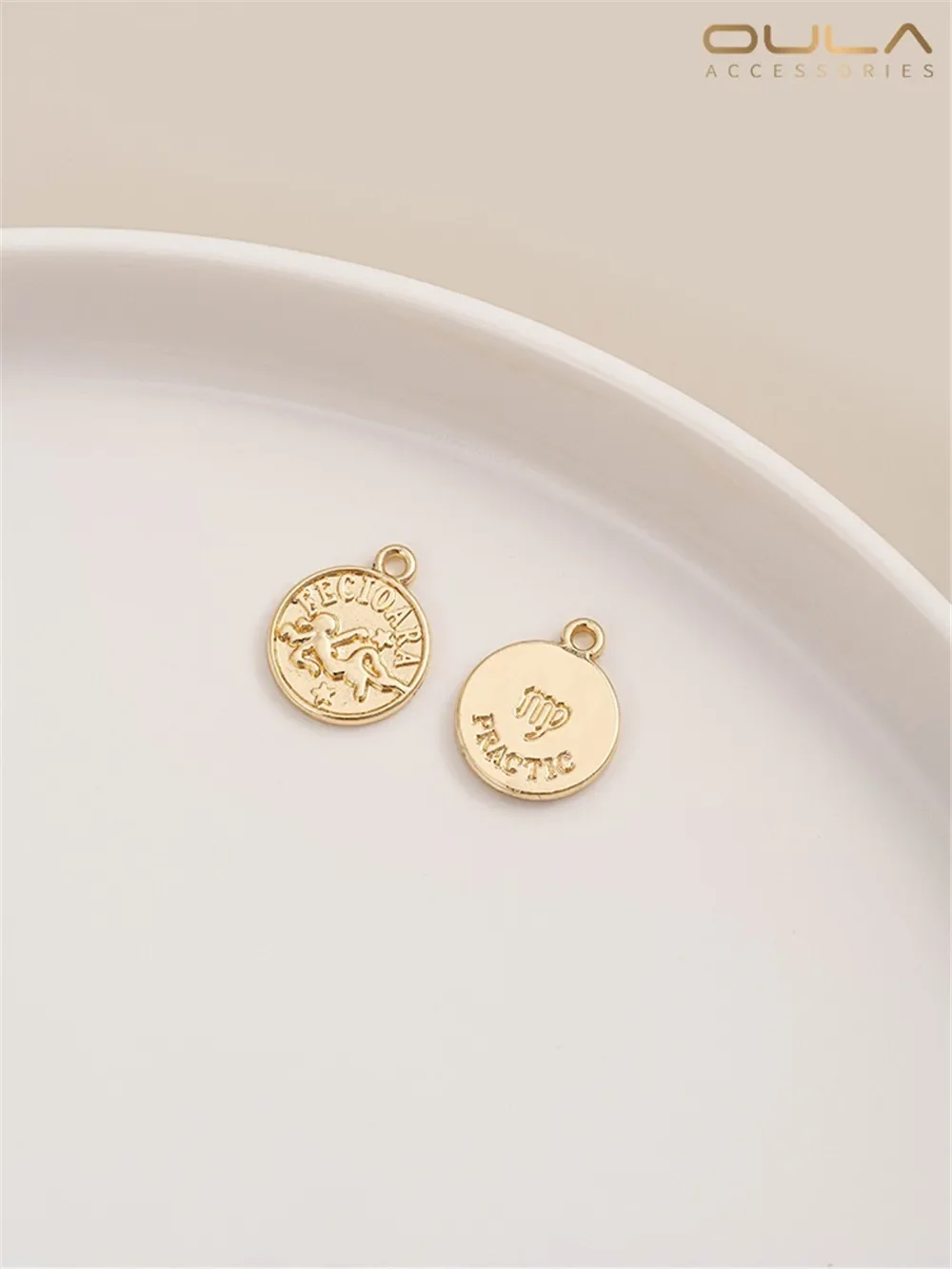 

Color 14K Gold 12 Constellation Pendant Round Brand Embossed Pendant Diy Handmade Bracelet Necklace Jewelry Pendant Accessories