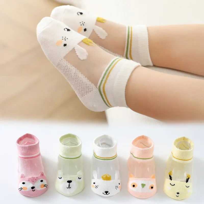 

5 Pairs Girls Socks Cartoon Animal Mesh Breathable Children Kids Socks for Summer 1-8Years Kids Socks