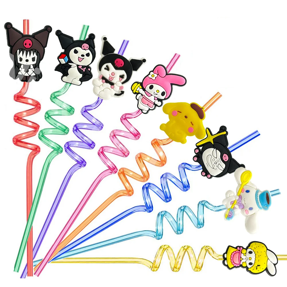 Hello Kitty Straw Cartoon Figure Party Favors Reusable Straws Kawaii Happy Birthday Decoration for Kids Toy Gifts Baby Shower