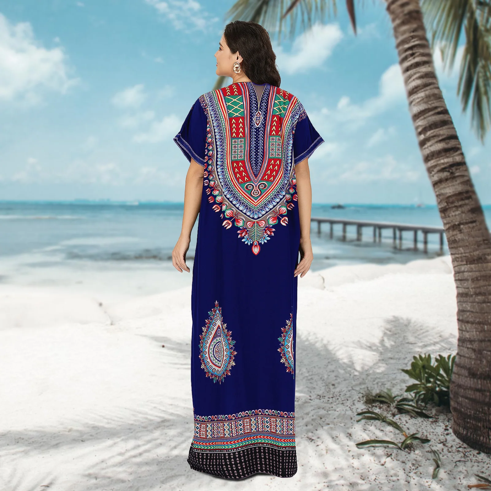 Plus size Moroccan Traditional Dress cotton kaftan beach home dashiki abaya Short Sleeve Cover up African Dresses For Women