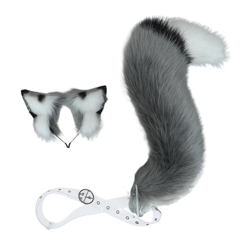 Animal Faux Fur Cat Dog Ears Headband and Tail Halloween Cosplay Accessories for Adult and Children