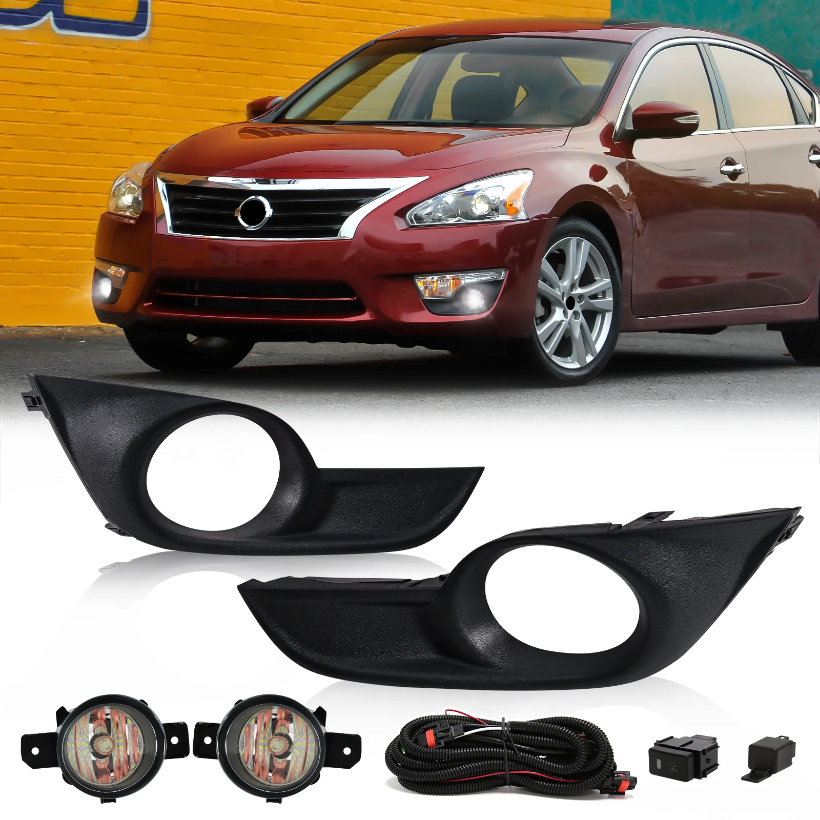 

Car Front Bumper Fog Lamp For Nissan Altima 2013 2014 2015 DRL Daytime Running Light With Covers Wires Switch Accessories 12V