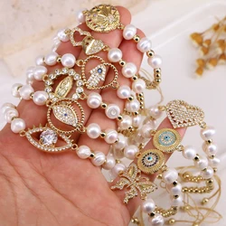 5PCS, 2023 Virgin Mary Bracelets Natural Freshwater Pearl Beaded Handmade Butterfly / Eye Heart Rope Charm Bracelet For Girl