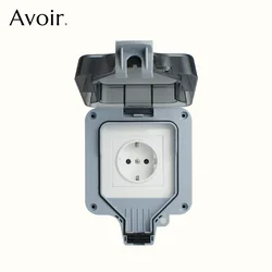 Avoir IP66 Electrical Sockets And Switch Waterproof Dustproof Wall Plug European Standard Outdoor Power Outlet Garden Bathroom