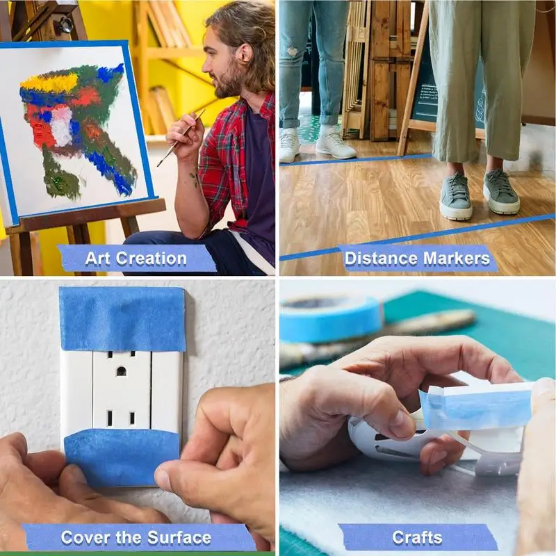 شريط رسام أزرق 3 لفات × 65.6 قدم شريط رسم قابل للإزالة لوازم حرفية زرقاء لفن الحائط وضع العلامات على الألوان المائية