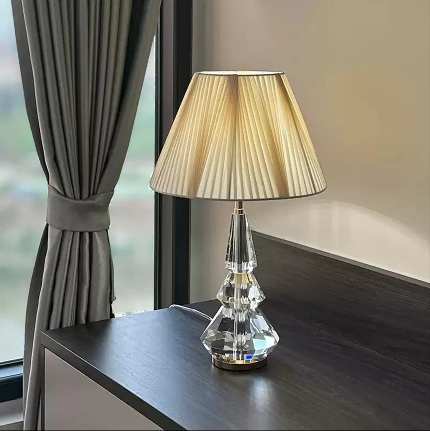 VH Nordic LED Crystal Bedside Lamp High-Appearance Round Gray Night Light for Bedrooms Middle Size for Hotel Use