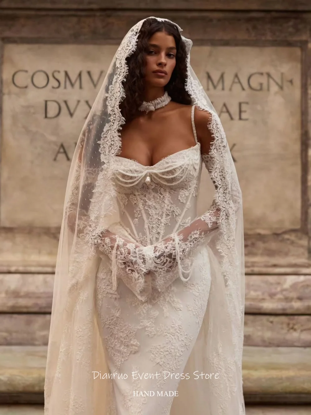 Dianruo No Veil Sweetheart Pearls Wedding Dress Vintage 2026 Robe De Mariée Appliques Women's Formal свадебное платье Customized