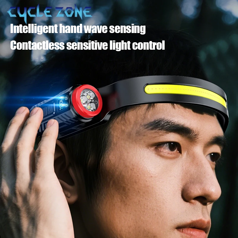 Dual Light COB Motion Sensor Headlamp TYPE-C Rechargeable Head Flashlight Rotation Headlight Outdoor Camping Fishing Lantern
