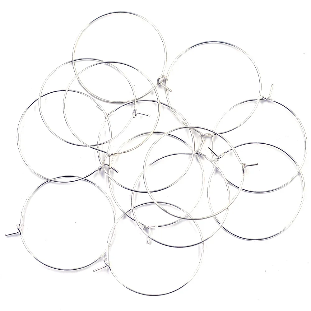

50Pcs Wine Glass Rings Earrings Hoops Ear Alloy Round Silver Plated Jewelry DIY Findings 34x30mm
