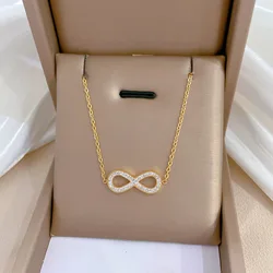 Elegant Hollow Infinite Zircon Pendant Necklace for Women Classic Infinity 8 Word Choker Jewelry Wedding Girlfriend Chain Gift