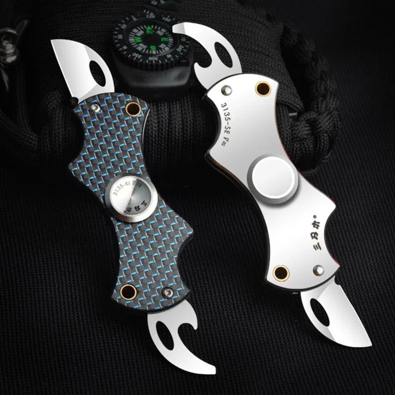 Sanrenmu 3135 Fidget Spinner Knife Carbon Fiber Handle Folding Knife Stainless Steel Blade Multifunctional Relieve Stress EDC To