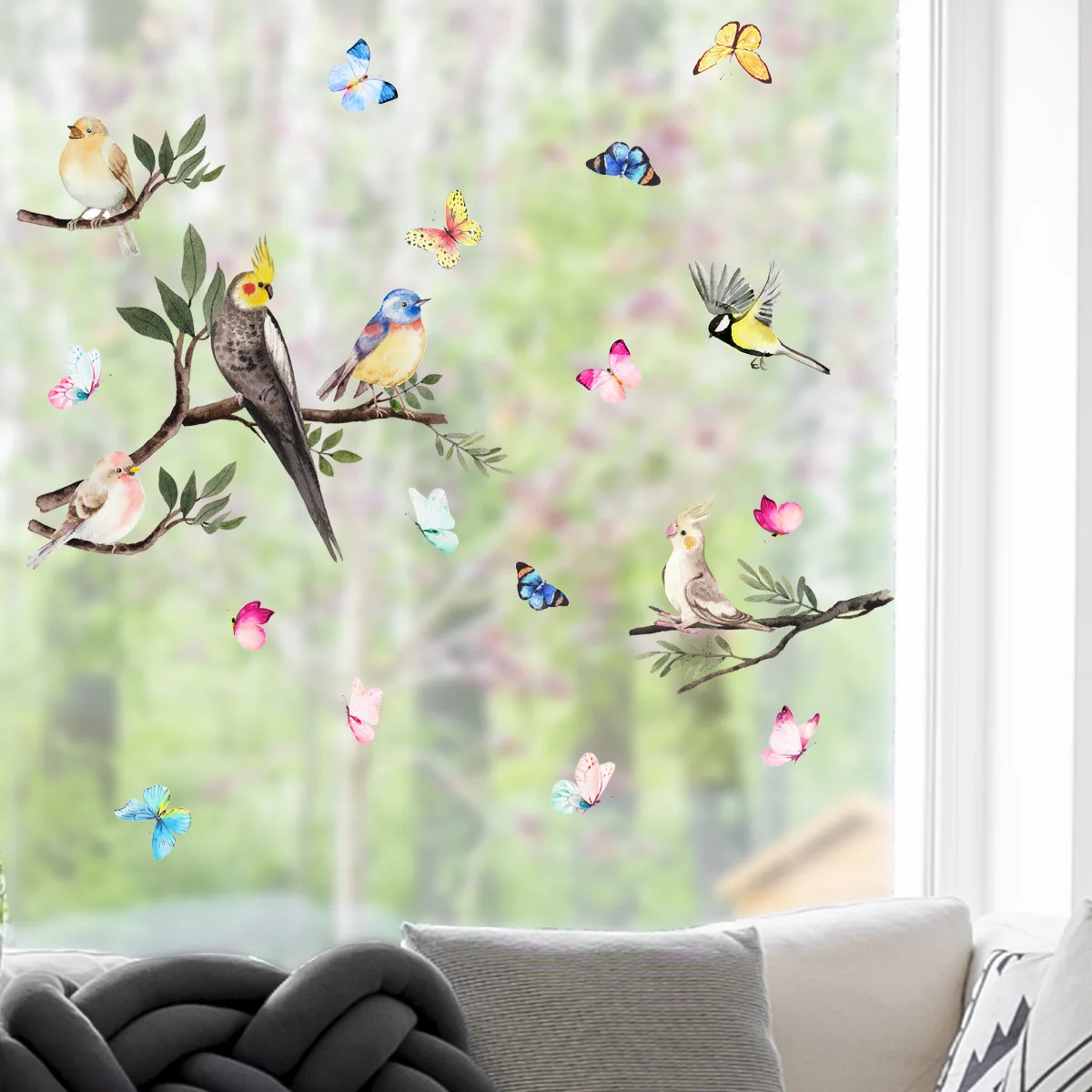 - Branches, birds, butterflies, wall stickers, glass stickers, window double-sided visual wall stickers