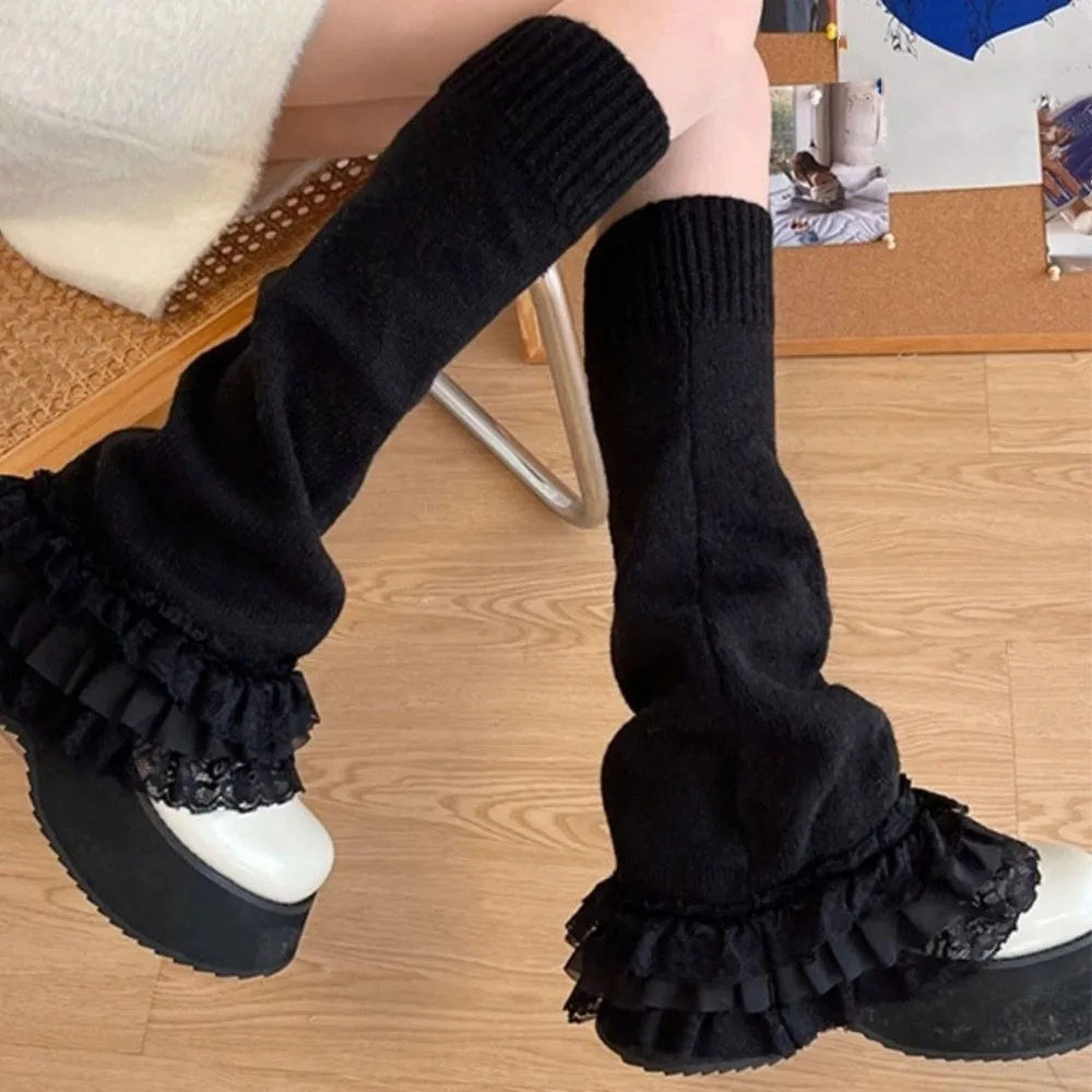 

Soft Ballet Style Lace Leg Warmers JK Y2k Lolita Boots Cover Pile Socks Sweet Elephant Leg Socks Student