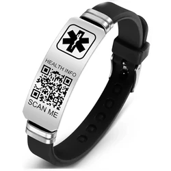 QR Code Medical Alert ID Bracelets Sport Woman Men- Silicone Waterproof Wristband Fits Wrists Up Custom Emergency