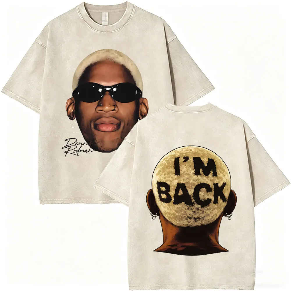 Gewaschenes Vintage The Worm Dennis Rodman I'm Back T-Shirt für Männer und Frauen Mode Hip-Hop Übergroße T-Shirts Herren Rock Retro Streetwear – Detail 4